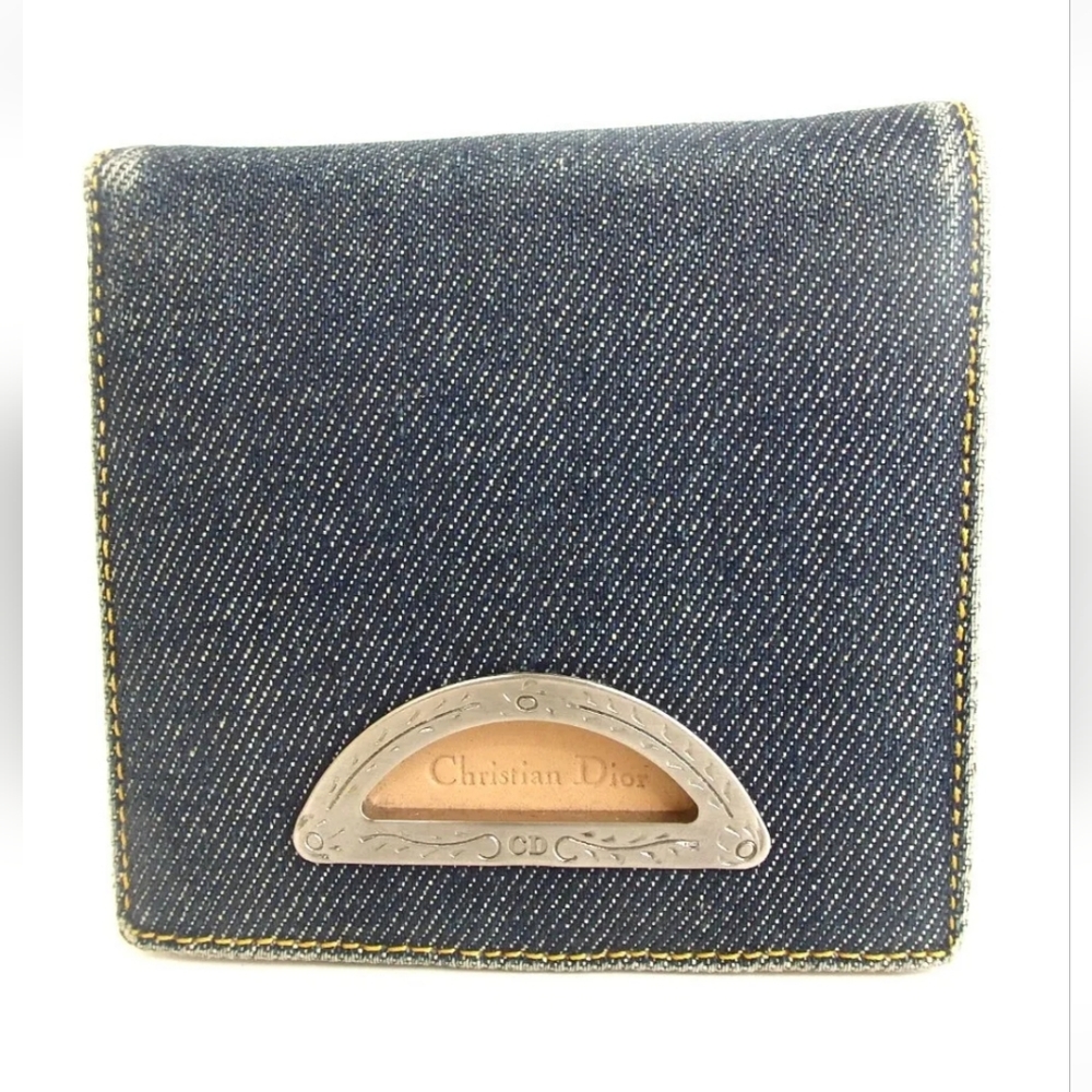 RARE CHRISTIAN DIOR RU 1929 WALLET BLUE DENIUM COTTON & CAMEL LEATHER